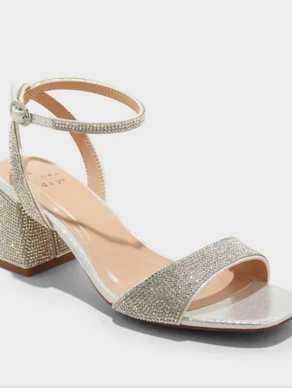 a new day Silver Rhinestone Block Heel Ankle Strap Sandal